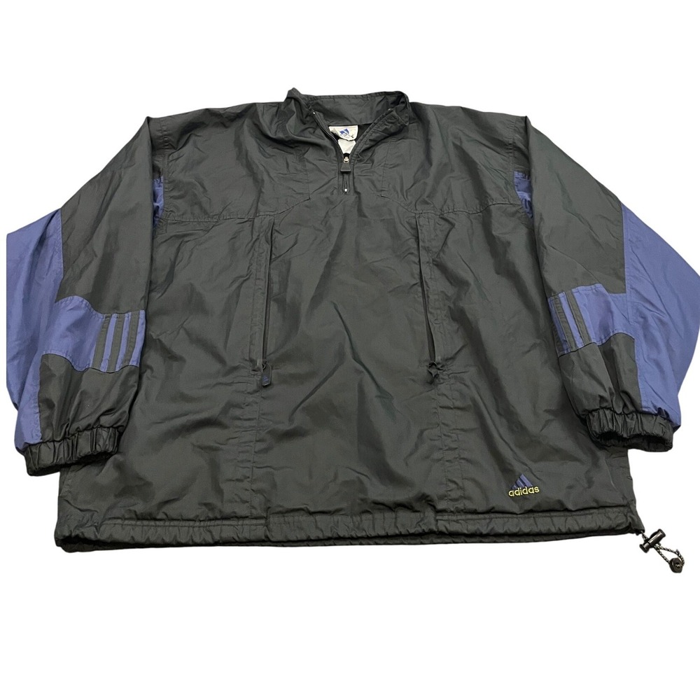 Adidas Windbreaker Mens XL Black Blue Vintage 1/4 Zip Pullover Jacket‎ 90s Sport
